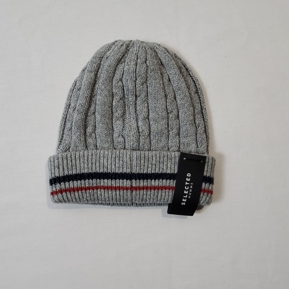 Jack and Jones Selected Gray Beanie with Stripes